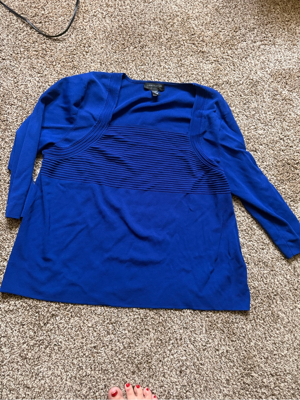 Cable & Gauge Royal Blue Ribbed Yoke Long Sleeve Top